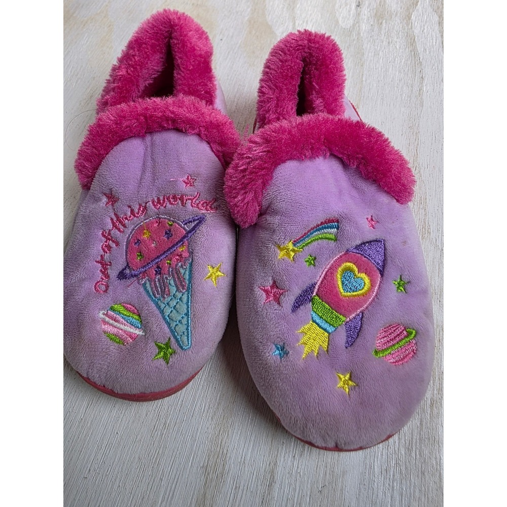 Wonder Nation Girls Purple Space Rocket Slippers Size 11-12 Out of this World